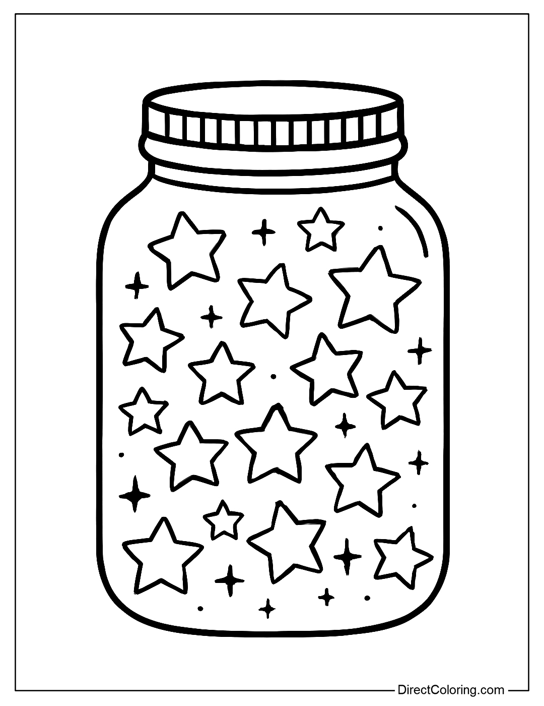A glass jar filled with sparkling stars coloring page